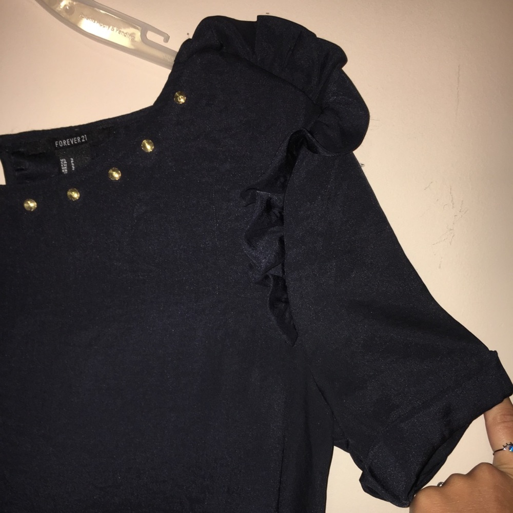Black short sleeve shirt with studs and ruffles